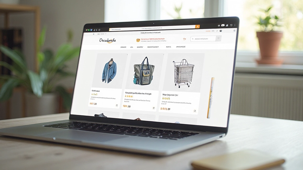 Laptop zeigt einen modernen Online-Shop mit Produktkatalog und Warenkorb