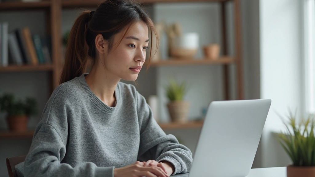 Person nutzt Laptop zum Online-Shopping mit fokussiertem Blick